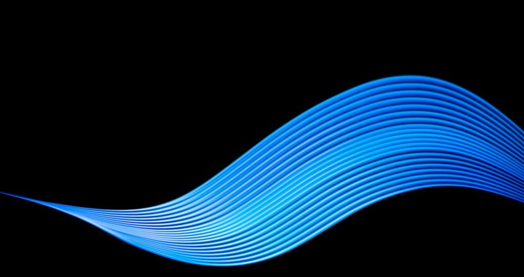 Technology banner design. Abstract neon waves on black background.